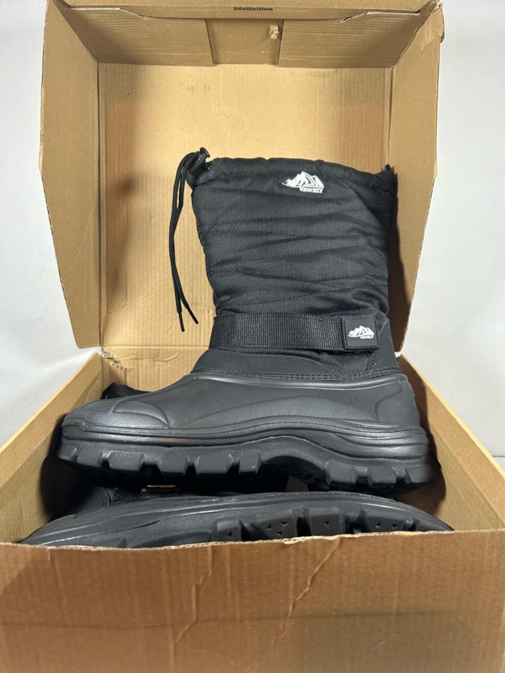 Kricely Men's Black Mid-Calf Snow Boots Faux Fur Lined Size 9 Rubber Outsole